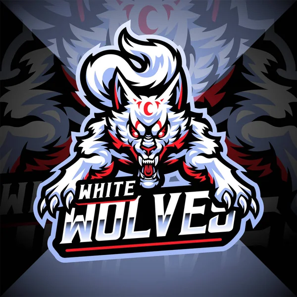 White Wolf Esport Mascot Logo Design — Vector de stock