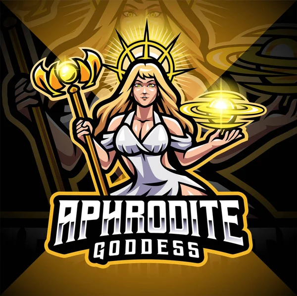 Aphrodite Goddess Esport Mascot Logo Design — стоковый вектор