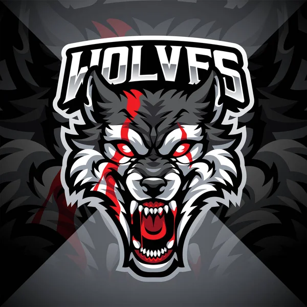 Wolves Head Esport Mascot Logo Design — Stok Vektör