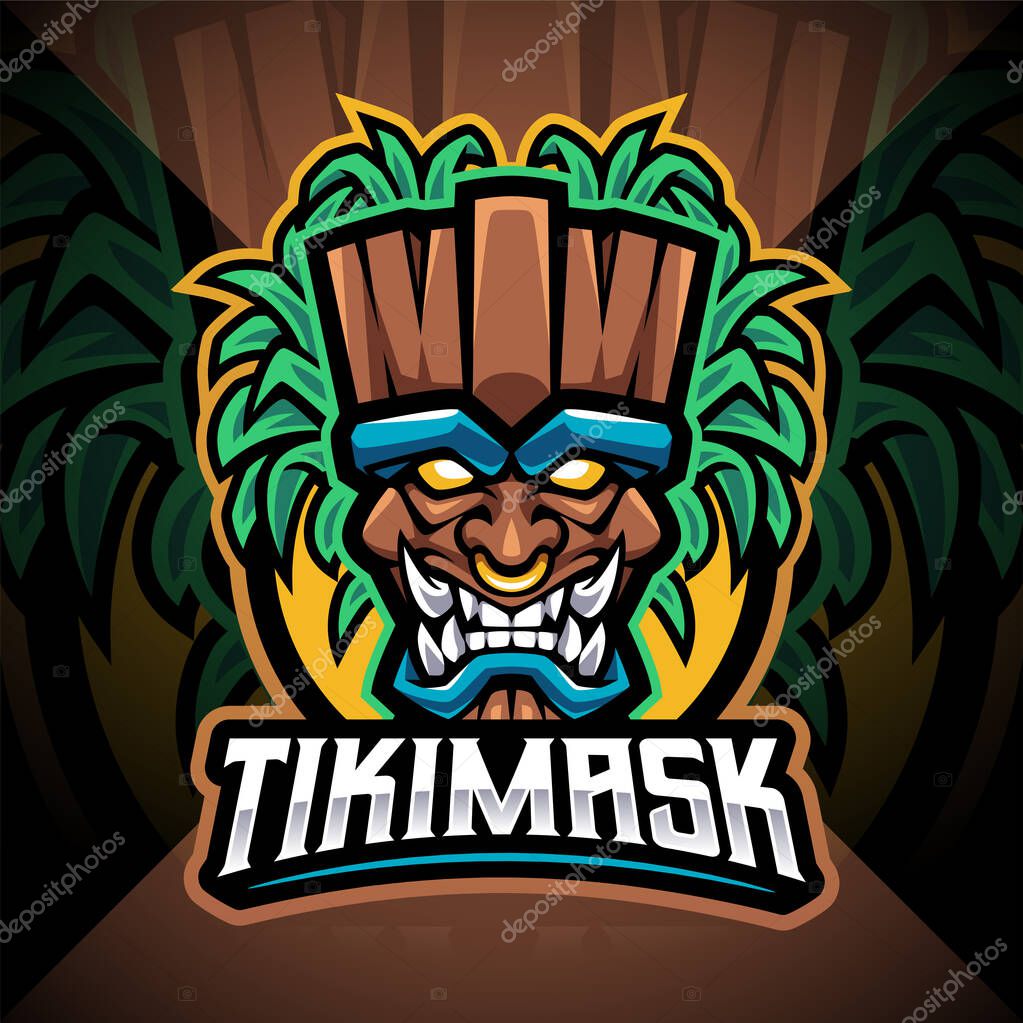 Tiki mask esport mascot logo design