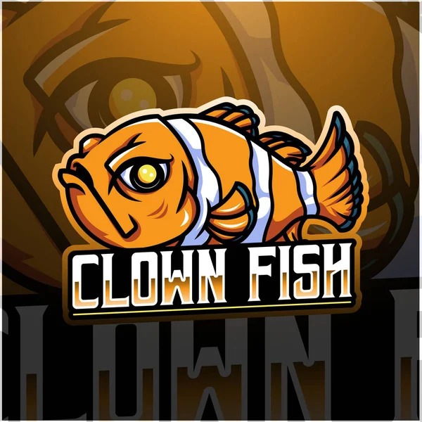 Clown Fish Esport Mascot Logo Design — Stock Vector