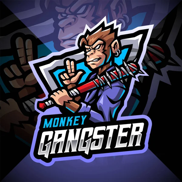 Mono Gangster Esport Mascota Logo Diseño — Archivo Imágenes Vectoriales