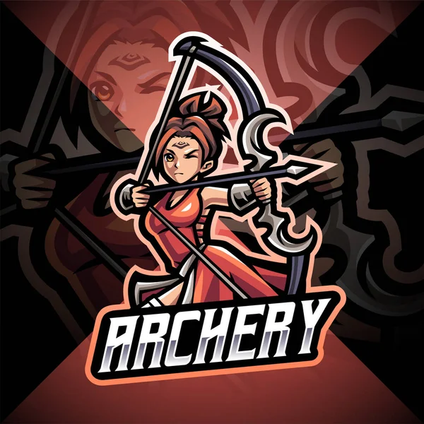 Archery Esport Mascot Logo Design — Stock Vector