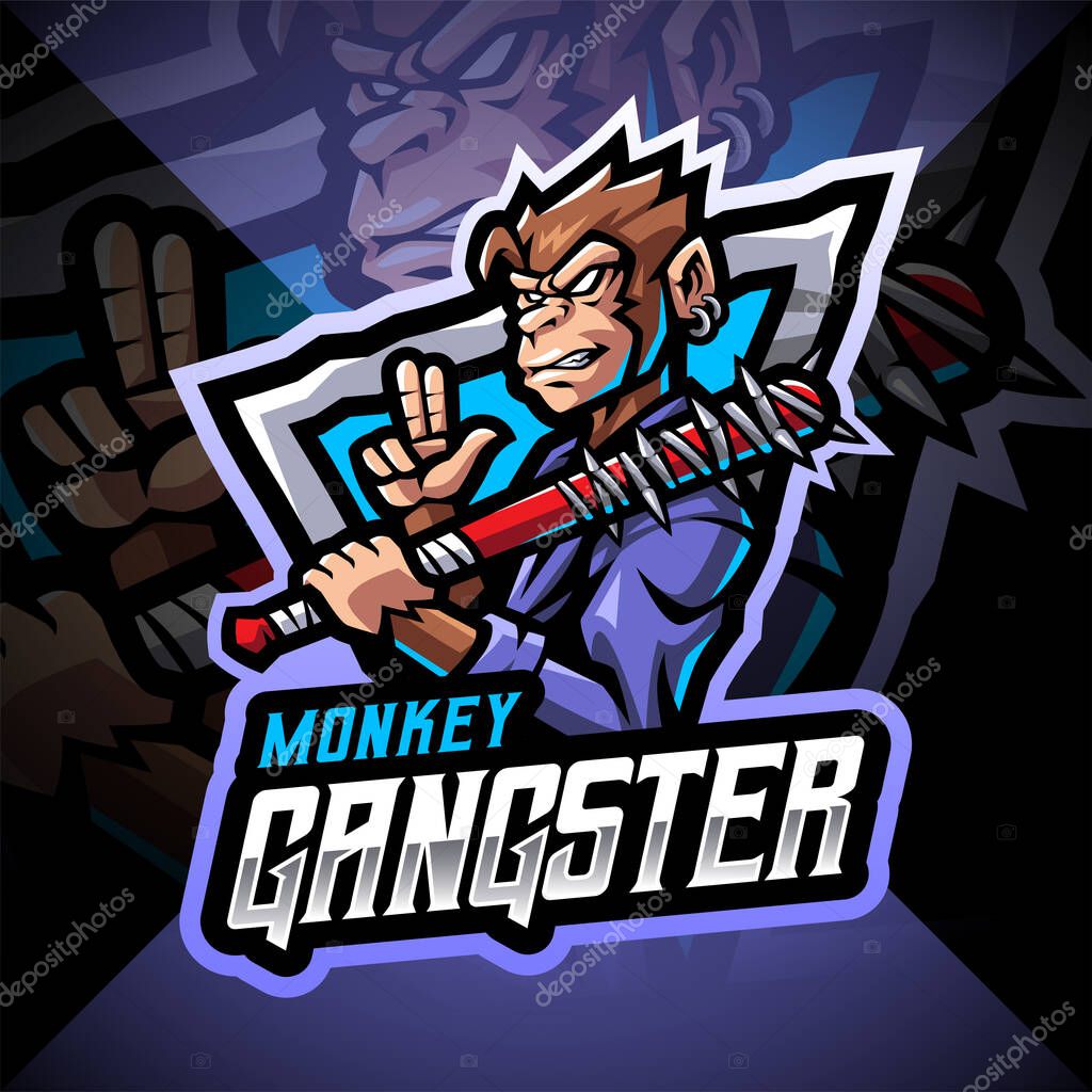 Monkey gangster esport mascot logo design
