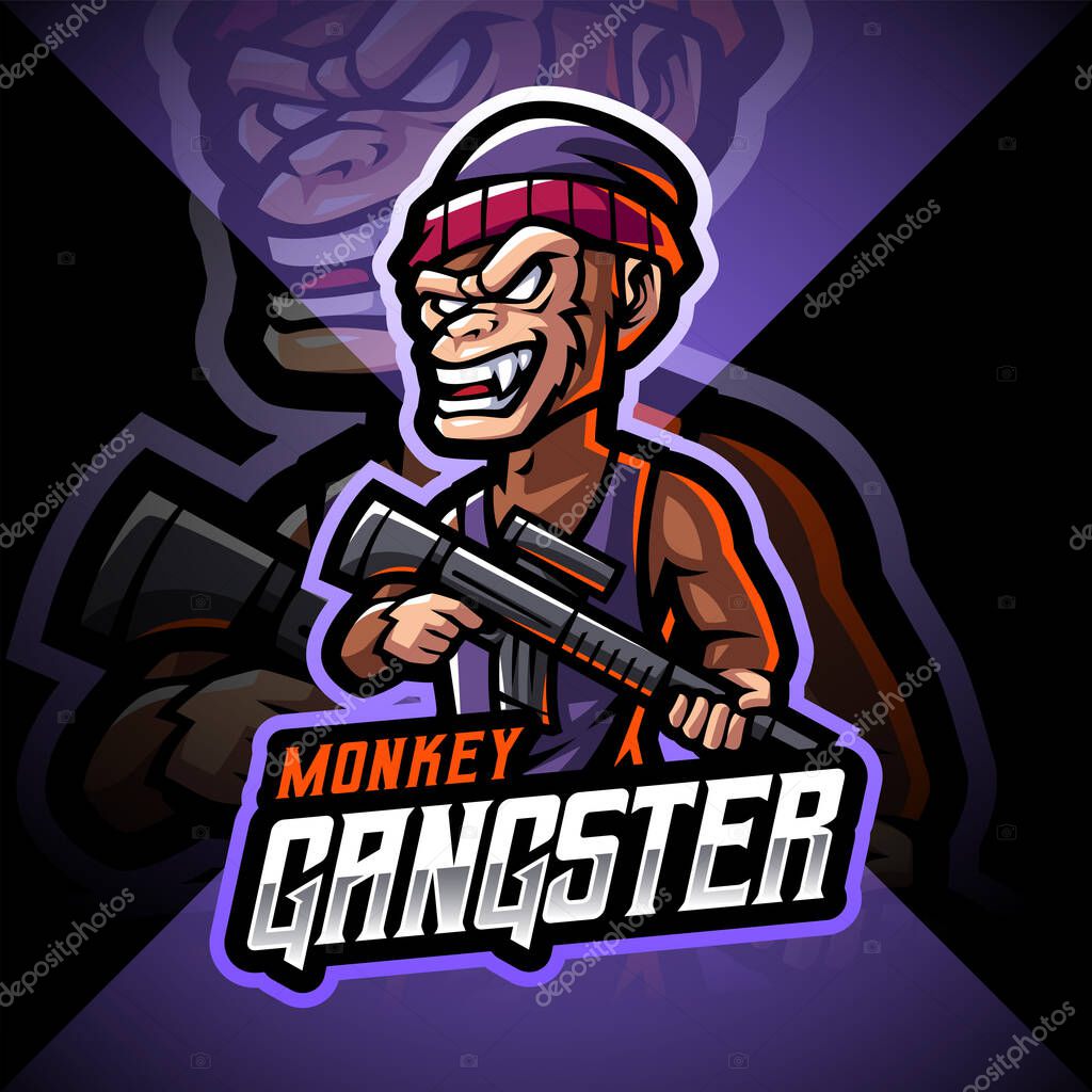 Monkey gangster esport mascot logo design
