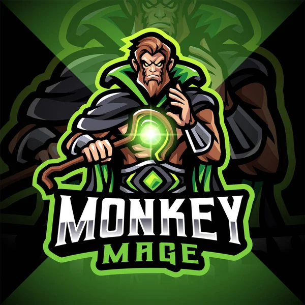 Monkey Mage Esport Maskot Logotyp Design — Stock vektor