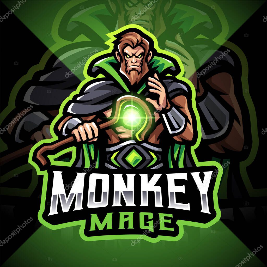 Monkey mage esport mascot logo design