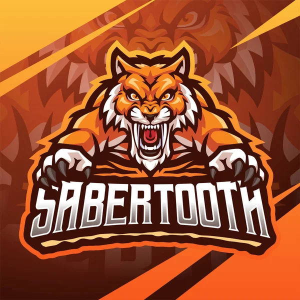 Sabertooth Esport Mascota Logo Design — Archivo Imágenes Vectoriales