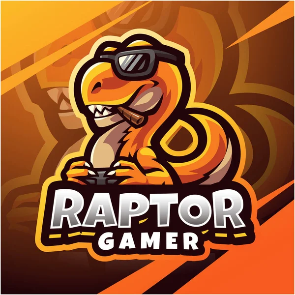 Raptor Gamer Esport Maskot Logo Design — Stockový vektor