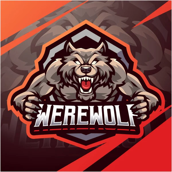 Werewolf Esport Mascot Logo Design — Stock Vector