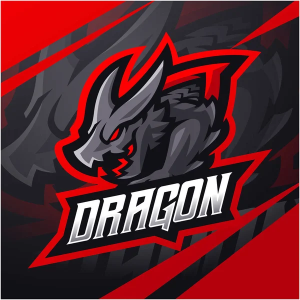 Dragon Esport Maskot Logotyp Med Sköld — Stock vektor