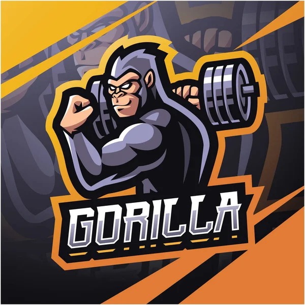 Gorilla Otot Esport Desain Logo Maskot - Stok Vektor
