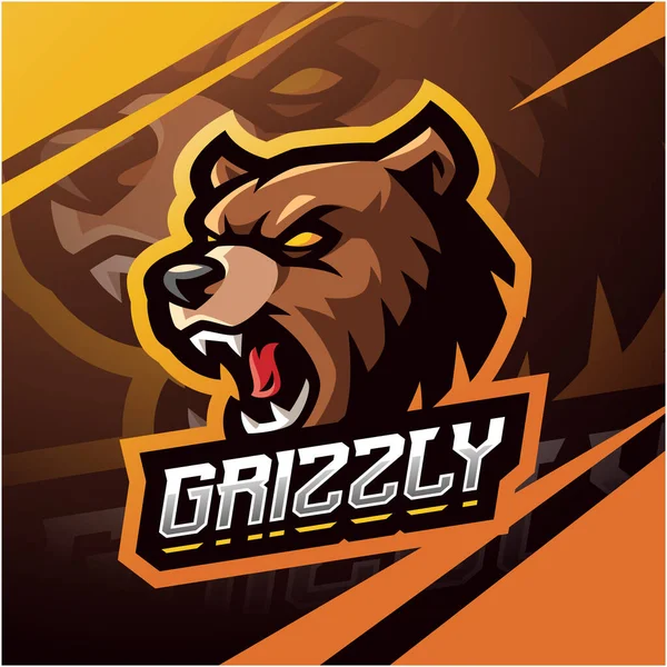 Grizzly Esport Diseño Del Logotipo Mascota — Vector de stock