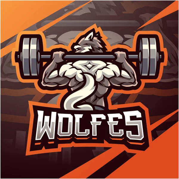 Wolf Gym Esport Mascot Logo Design — Vector de stock