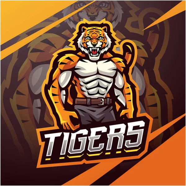 Tigres Esport Mascota Logo Design — Vector de stock