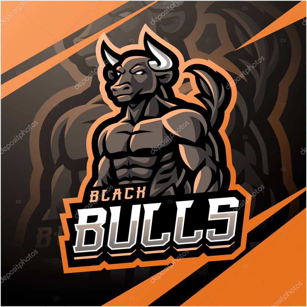 Black bulls esport mascot logo design