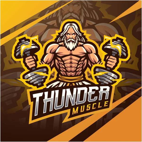 Zeus Thunder Musle Mascot Logo - Stok Vektor