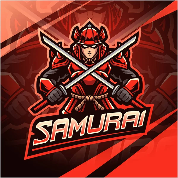 Samurai Guerreiro Esport Mascote Logotipo Design —  Vetores de Stock