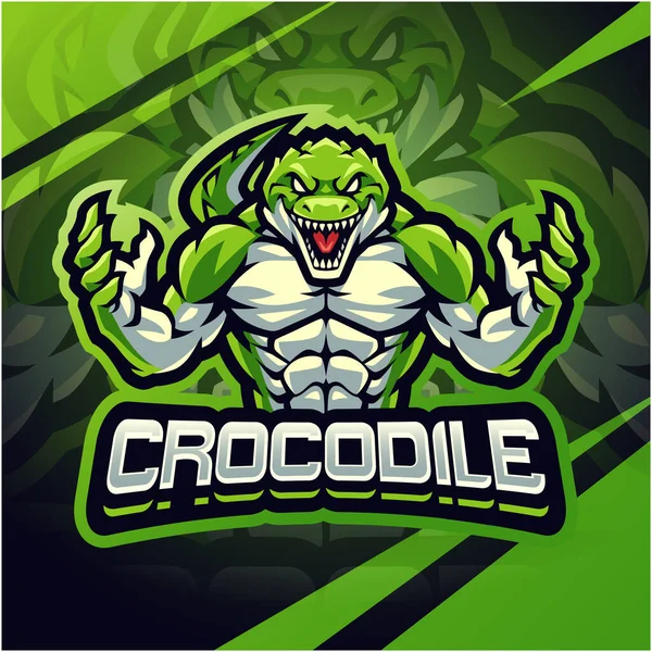 Crocodile Fighter Esport Maskot Logo Design — Stockový vektor