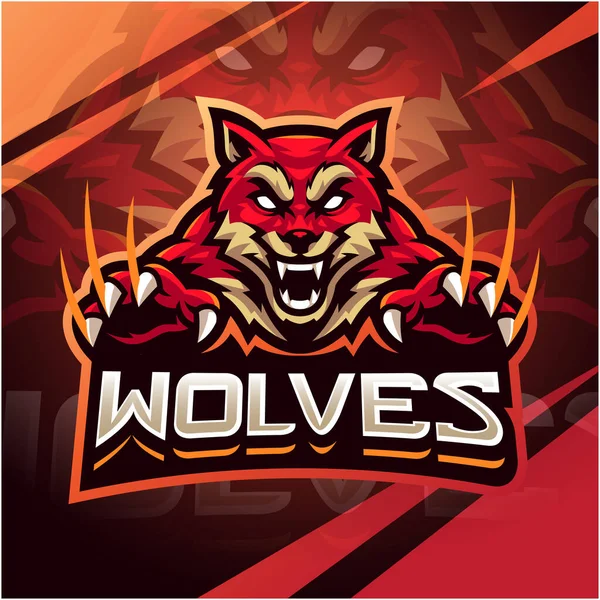Wolves Esport Mascote Logo Design —  Vetores de Stock