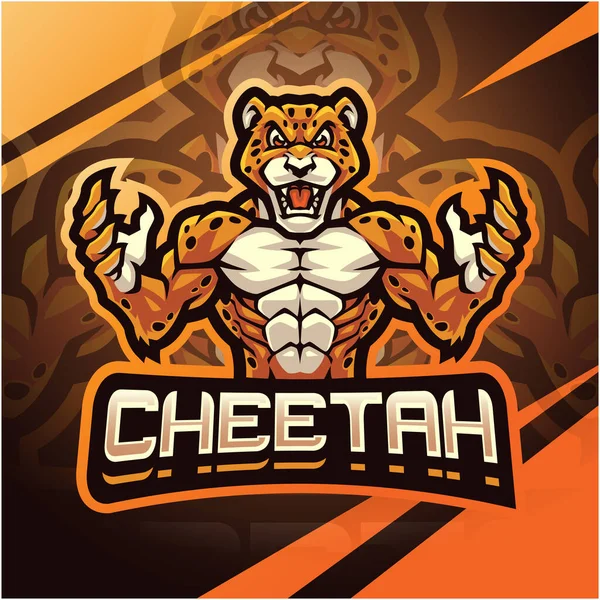 Cheetah Fighter Esport Mascota Logo Design — Vector de stock
