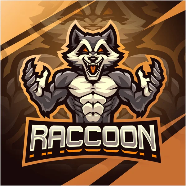 Raccoon Myśliwiec Esport Maskotka Projekt Logo — Wektor stockowy