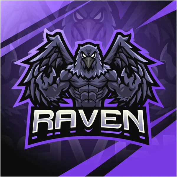 Raven Fighter Esport Mascot Logo Design — Stock Vector