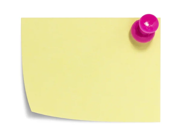 Rectangular sticky note with pink pin, and shadow — Stock Photo, Image