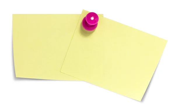 Double sticky note with pink pin, and shadow — Stock Photo, Image