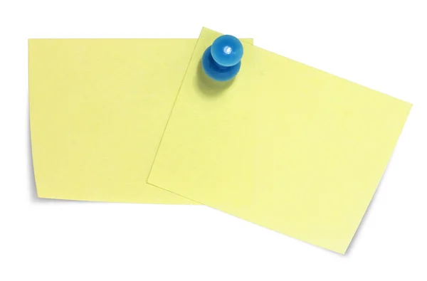 Double sticky note with blue pin, and shadow — Stock Photo, Image