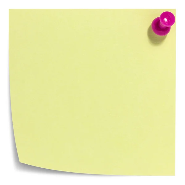 Square sticky note with pink pin, and shadow — Stock Photo, Image