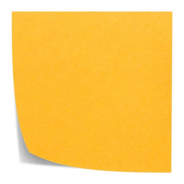 Nota adhesiva cuadrada naranja sobre un fondo blanco, y sombra — Foto de Stock