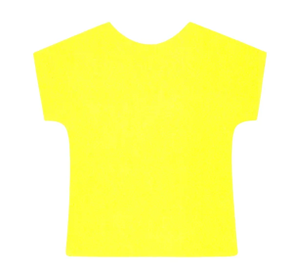 Плоска жовта футболка з липкою нотою, ізольована на білому тлі — стокове фото