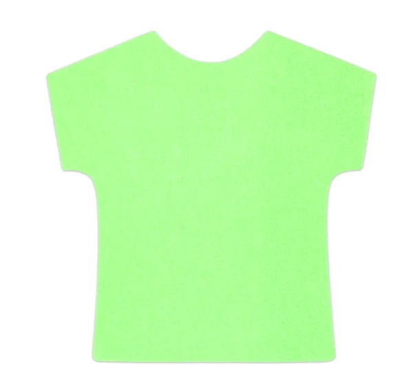 Плоско-зеленая футболка липкая записка, изолированные на белом фоне, с тенью — стоковое фото