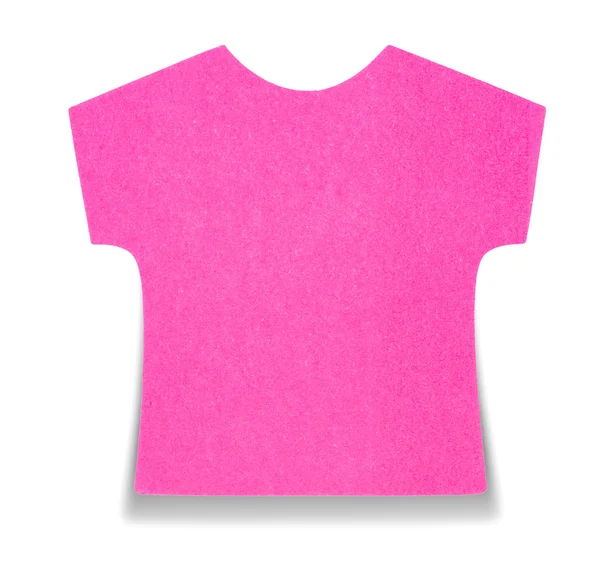 T-shirt rosa plana nota pegajosa, isolado no fundo branco, com sombra na parte inferior — Fotografia de Stock