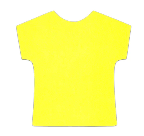 Camiseta plana amarilla nota adhesiva, aislada sobre fondo blanco, con sombra —  Fotos de Stock