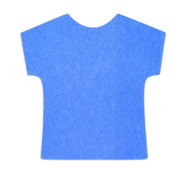 T-shirt blu piatta nota appiccicosa, isolata su sfondo bianco, con ombra — Foto Stock