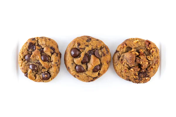 Soft Chewy Chocolate Chip with Chocolate Chip Walnut Cookies on white plate.