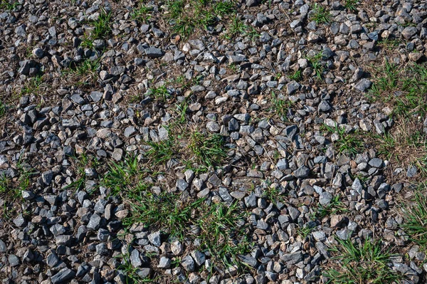 Θραύσμα Χωματόδρομου Ξηράς Πέτρες Και Γρασίδι Πέτρες Και Βότσαλα Στο — Φωτογραφία Αρχείου