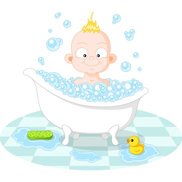 Happy Smiling Boy in the Bath — Stock Vector