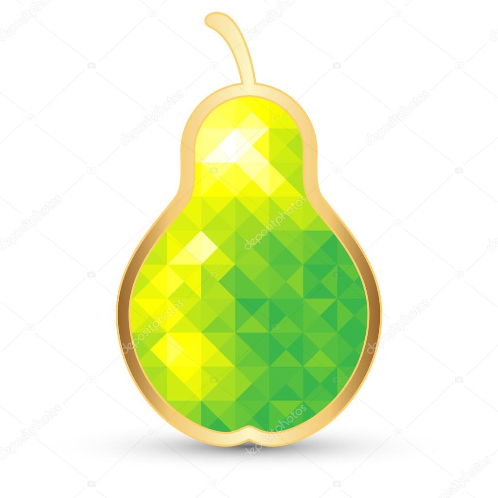 Stylized Pear Isolated on White. Polygonal Design