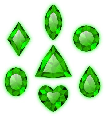 Set of green gems isolated on white clipart