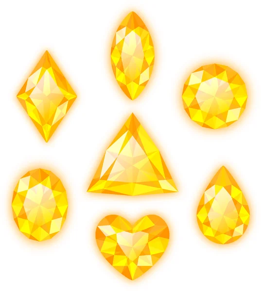 Set of yellow gems isolated on white — Stock Vector
