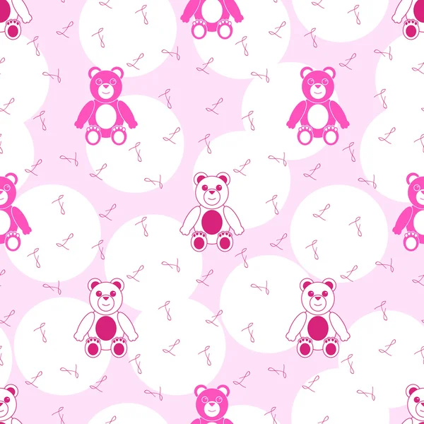 Patrón rosa sin costura con oso de peluche — Vector de stock