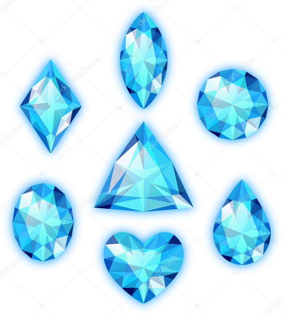 Set of blue gems isolated on white