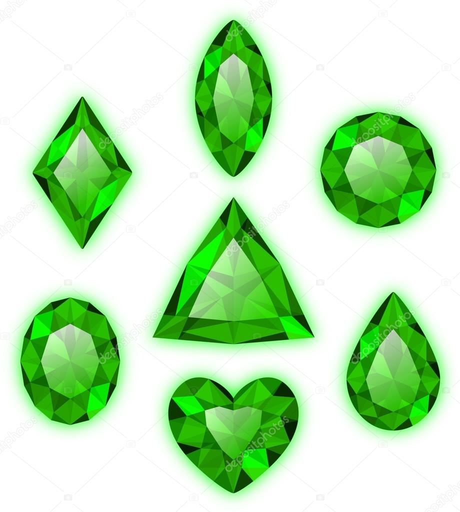 Set of green gems isolated on white