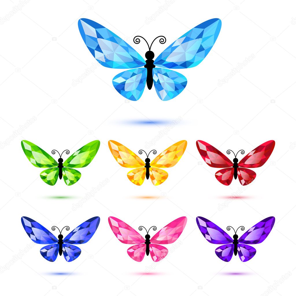Set of nine diamond butterflies
