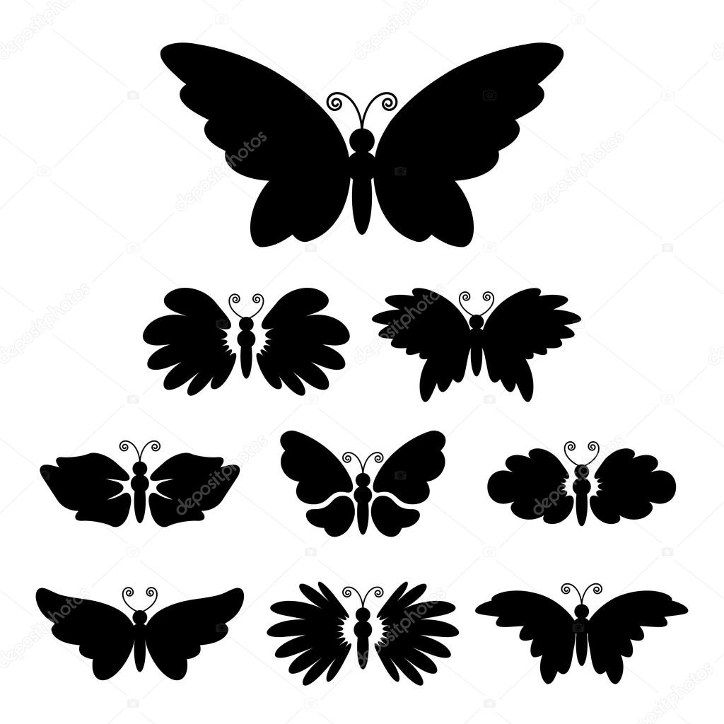 Set of abstract black silhouettes butterflys