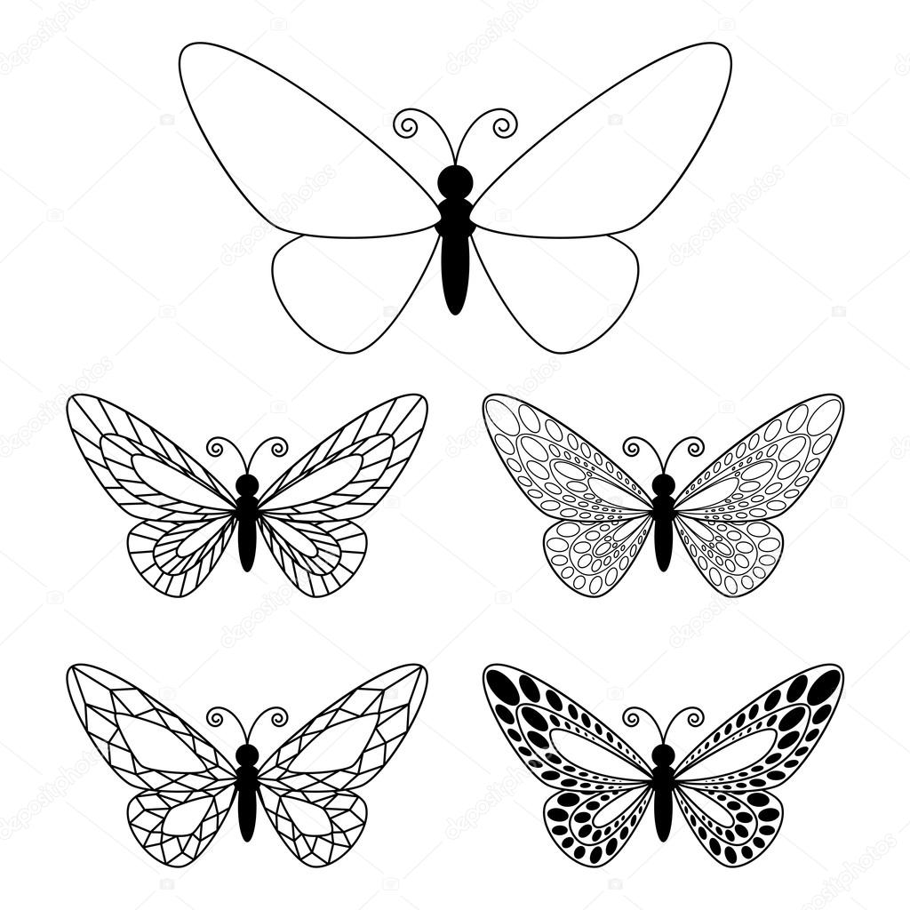 Set of butteflies isolated on white