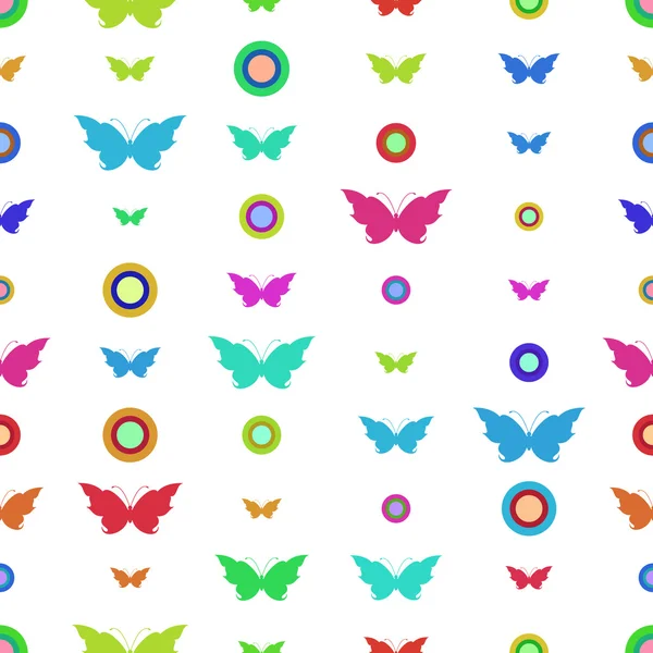 Seamless pattern with butterflies and circles — Stock Vector